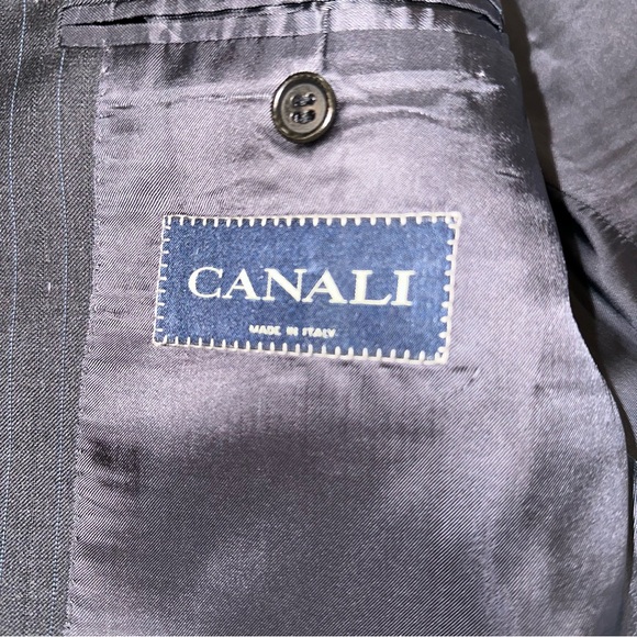 CANALI Mens Blazer Super 120s Made in Italy Black/Blue Pinstripe Sport Coat 46R - Picture 2 of 16